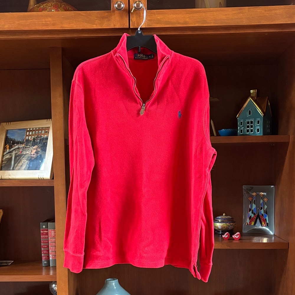 Polo Ralph Lauren Red 1/4 Zip 100% Cotton Pullover Sweater Size Mens Large